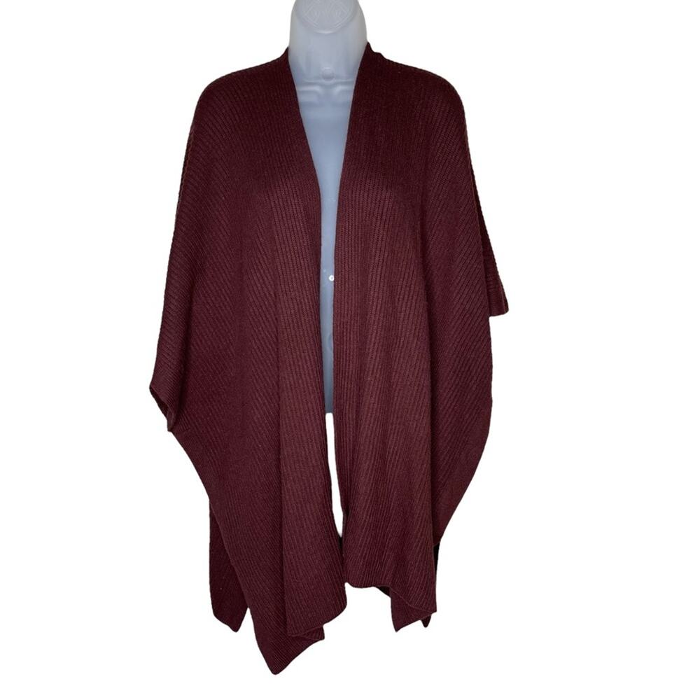 Burgundy Wool Ribbed Knit Dolman Sleeve Open Cardigan Women’s Size XL